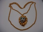 VINTAGE GOLD TONE TWISTED ROPE CHAIN NECKLACE LION HEAD PENDANT EMERALD GREEN — photo 9