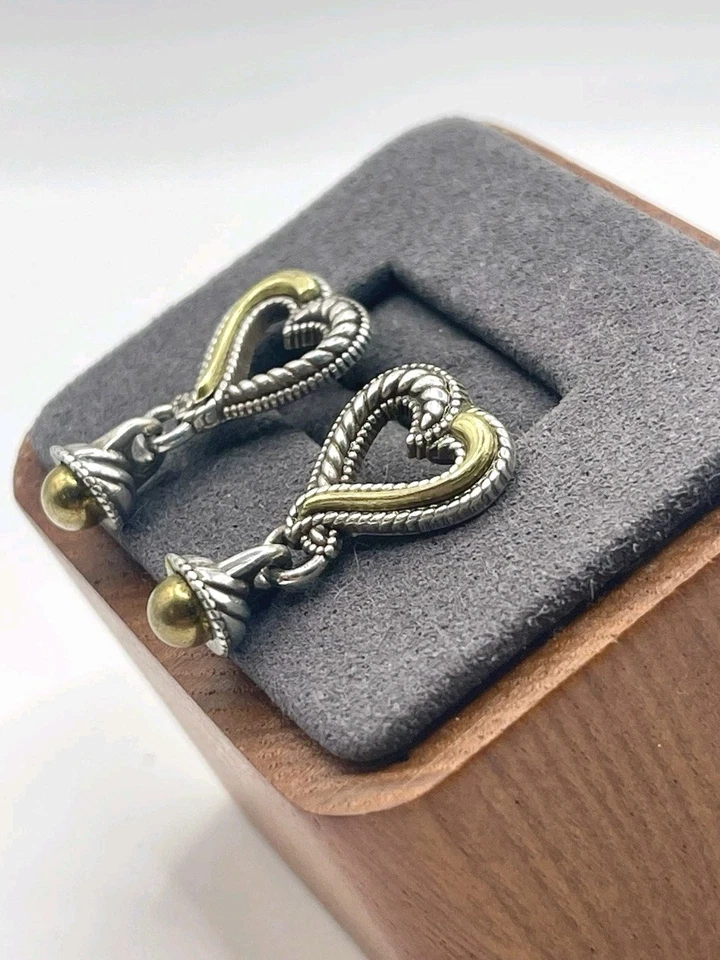 Brighton Callie Heart Post Earrings Mixed Metal Silver Gold Tone Rope Detail - Image 2 of 4