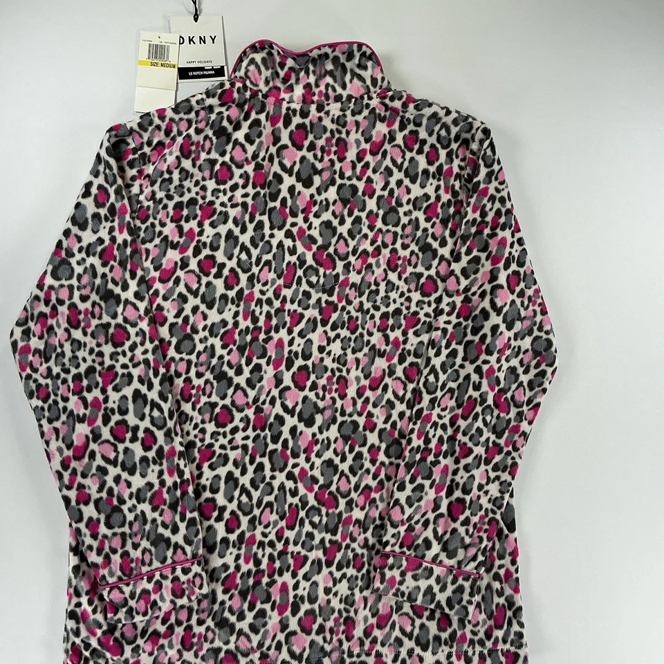 DKNY Women's Microfleece 2-Piece Pajama Set Gray, Pink, Cheetah Print, Size M - Image 3 of 4