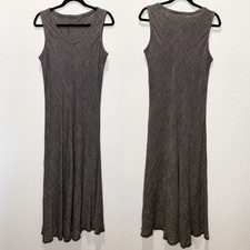 Eileen Fisher Linen Blend Textured Sleeveless Fringe Hem Maxi Dress Vintage