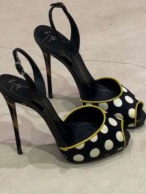 Yellow Trimmed Large Polka Dot Giuseppe Heels, size 38, good