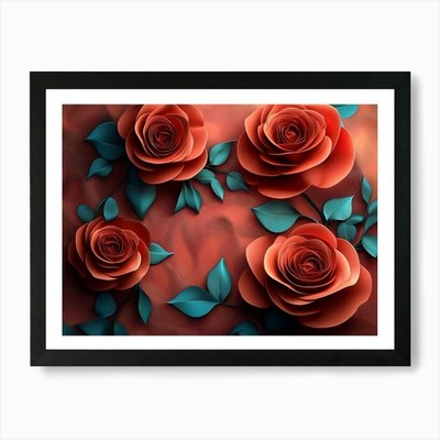 3d Roses Background, 3d Abstraction Framed Wall Art Poster Canvas Print Picture