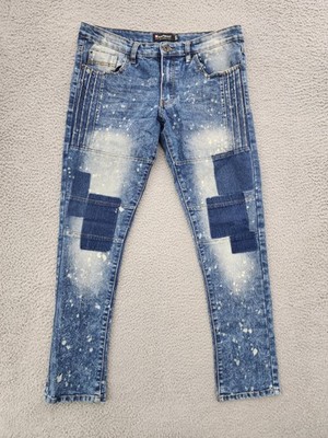 Southpole Jeans Mens 34x31 Blue Paint Splatter Distressed Patchwork Denim Street