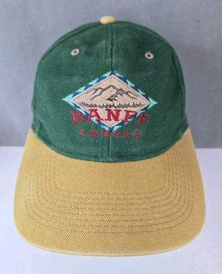 VTG BANFF Canada hat embroidered Alberta Rockies snapback green cap beige brim