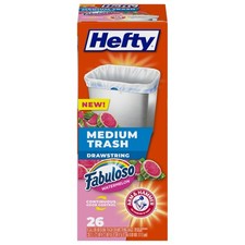 Hefty Medium Trash Bags, Fabuloso Watermelon 1 Count Pack of 26 , White