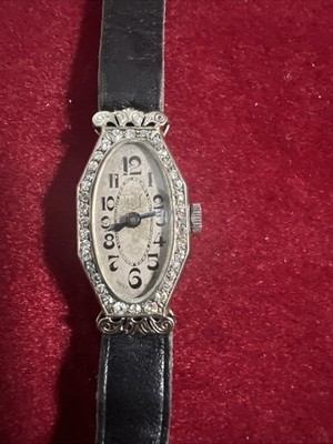 Eberhard & Co Art Deco 18K White Gold Diamond Watch Vintage Not Working