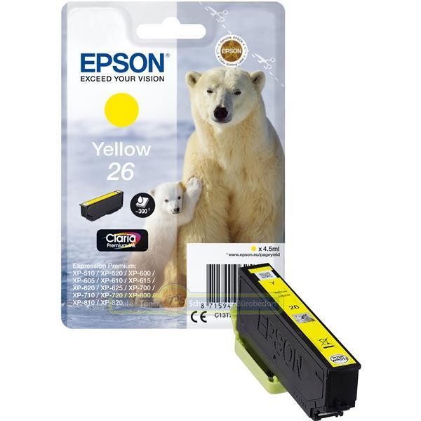 Original Epson Tintenpatrone T2614 T26 Yellow Gelb EisbäR Serie T-26 Claria Ink-image
