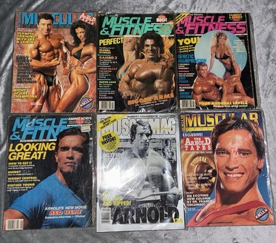 Lot Of 6 Vintage Muscle And Fitness Magazines W Arnold Schwarzenegger, Big Lou