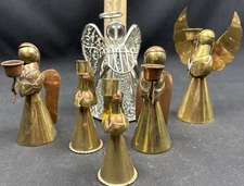 Vintage Brass Angel Christmas Tree Holiday Ornament Hand Made Mexico VTG Set of 