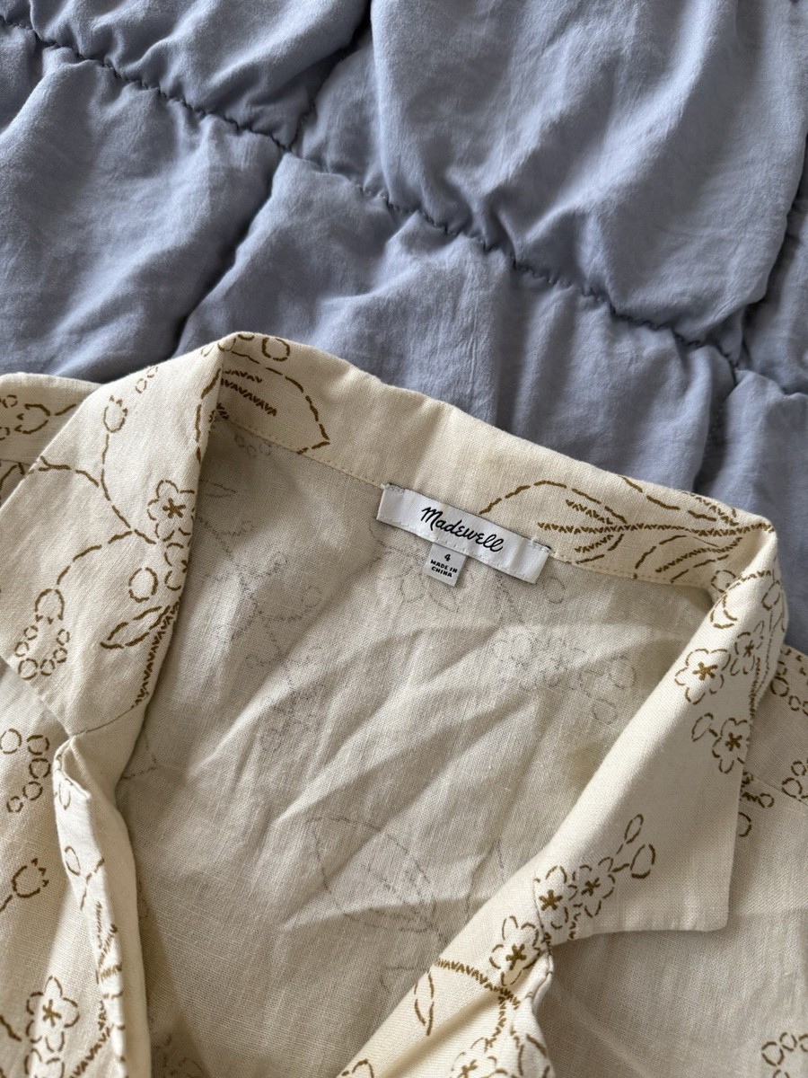 Madewell Beige Floral Cotton Button Front Collared Short Sleeve Maxi 4 View 6