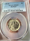 1938-D Indian Head Buffalo Nickel MS65 PCGS Blue Label: Light gold tone!