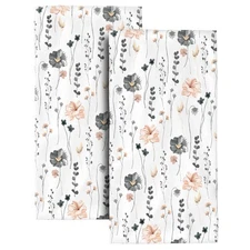 Watercolor Floral Hand Towels for Bathroom Set of 2 Beige Black Flowers Bath ...