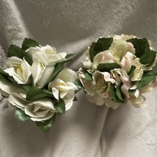Lot of 2 Artificial Flower Arrangements, White & Pink Flowers in White Pots