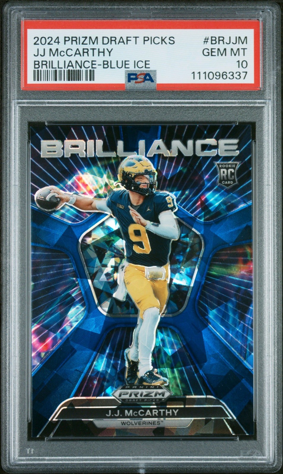 JJ McCarthy Panini Prizm Draft Picks Brilliance #BRJJM Blue Ice