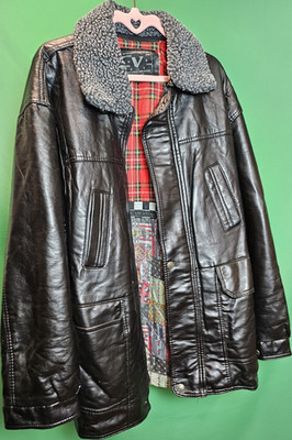 Vintage Alta Moda V Black Leather Jacket XL Made in Italy Plaid Lined Bomber