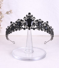Black Crystal Rhinestone Tiara Crown Gothic Baroque Bridal Prom Wedding Headpiec