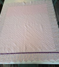 Super Soft Hand Crocheted Extra Large Baby Blanket. Soft Pink With Multi Border