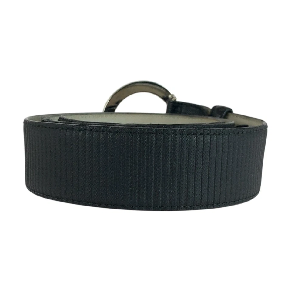 BVLGARI Circle Logo Cinturón Hebilla Negro Negro Plata Hardware Cuero Foto 2 de 4