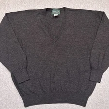 Wolsey Sweater Mens 44 Large Gray V-Neck Pure New Wool Golf Made in Scotland