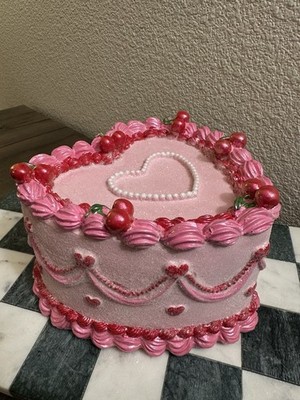 Cherries and Pearls Heart Shaped Cake Decor