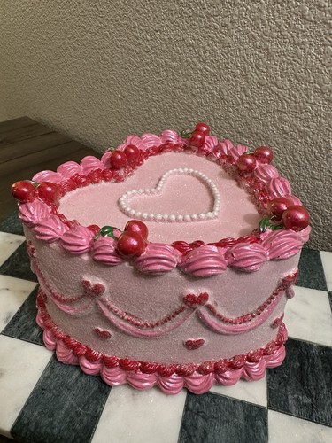 Cherries and Pearls Heart Shaped Cake Decor