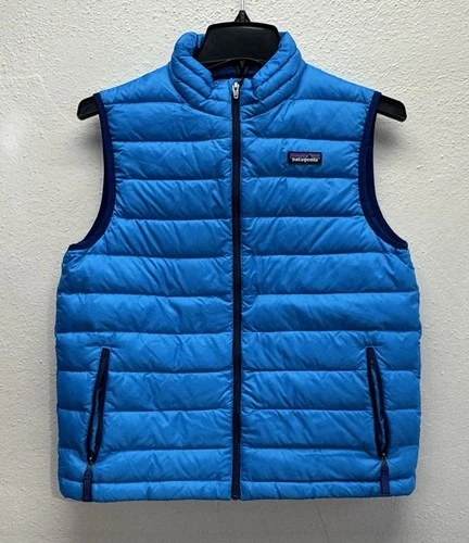 Patagonia Duck 🦆 Down Puffer Vest Youth Boys 14 XL Blue Outdoor Full Zip
