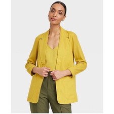 A New Day Yellow Linen Blend Blazer Open Front Jacket Lightweight Womens Size S