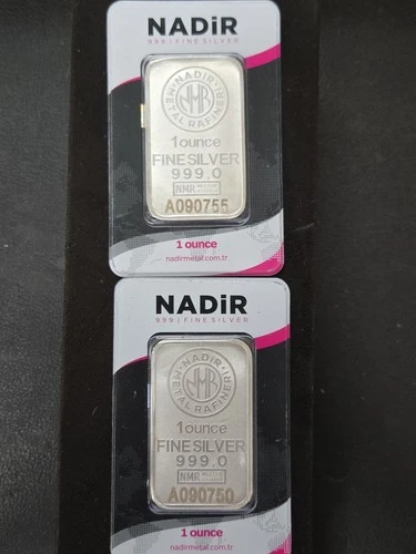Lot Of Two 1 oz 999 Silver Bar - Nadir Metal Rafineri - Sealed in Assay Card