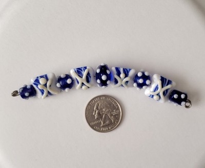 Handmade Cobalt Blue And White Lampwork Glass Bead Set Georgous (B3)