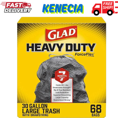Glad Large 30 Gallon Trash Bags, Unscented Heavy Duty Garbage Bags, 68