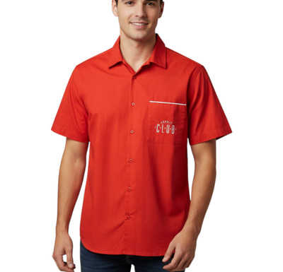 VINTAGE Esprit Sport Club RED BUTTON-UP SHIRT Men's Top LOGO ON POCKET Poplin M