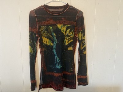 Jean Paul Gaultier Vintage Mesh Graphic Print Long Sleeve Top *READ DESCRIPTION*