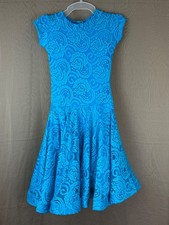 Russian Import ENNESY Youth Blue Lace Latin Ballroom Dance Competition Dress  S