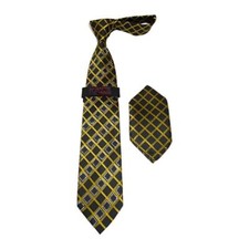 Mens Steven Land Density 100 Satin Silk Crystal Tie/Hankie Set CR29-12 Gold