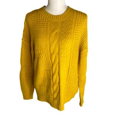 Time Tru Women's Gold Pullover Cable Knit Crew Neck Sweater, M