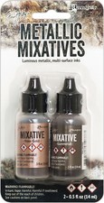 Tim Holtz Alcohol Ink Metallic Mixatives .5oz 2/Pkg-Rose Gold  Gunmetal