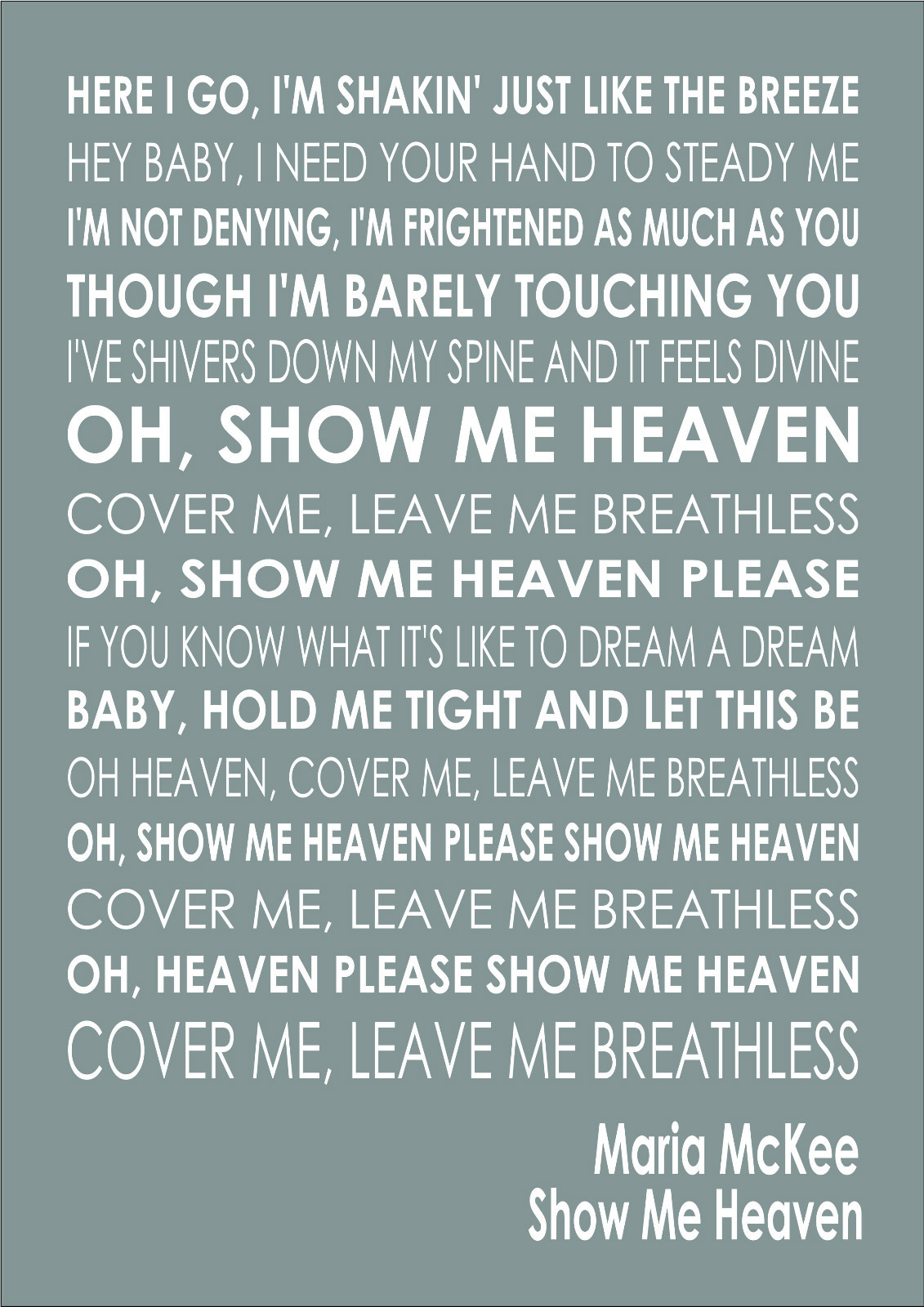Maria McKee Show Me Heaven Word Words Song Lyric Lyrics Wall Art