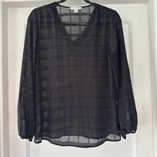 Counterparts Top Womens S Small Black Sheer Long Sleeve V Neck 