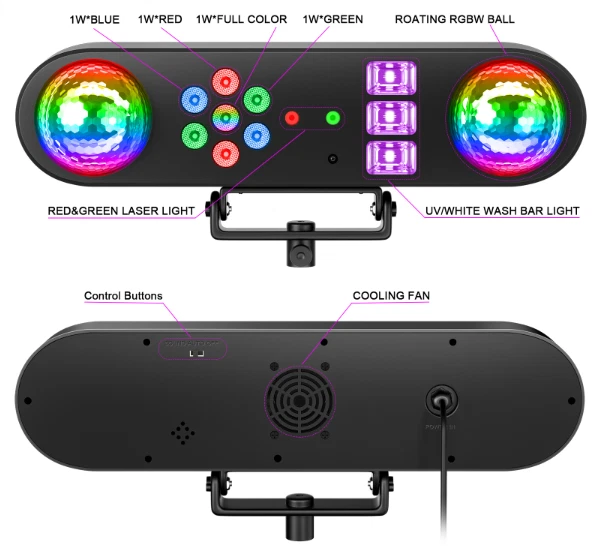 CFX Partyvibe 3 - 5 In1 LED RGB DJ Lights with Stand Remote Ball Laser Bar Stage - Image 2 of 4