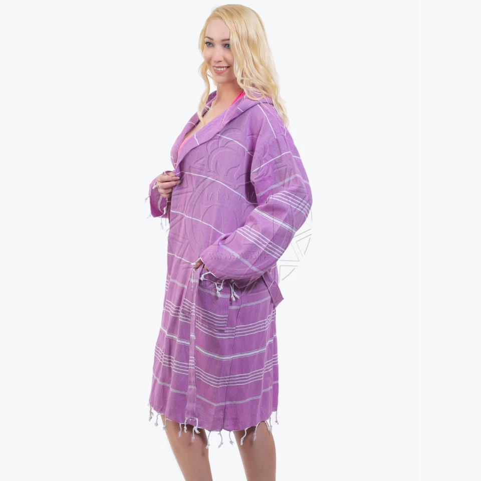 Bademantel Saunamantel Damen Strandmantel Spa Strandkleid Kapuzen Baumwolle L XL - Bild 4 von 4