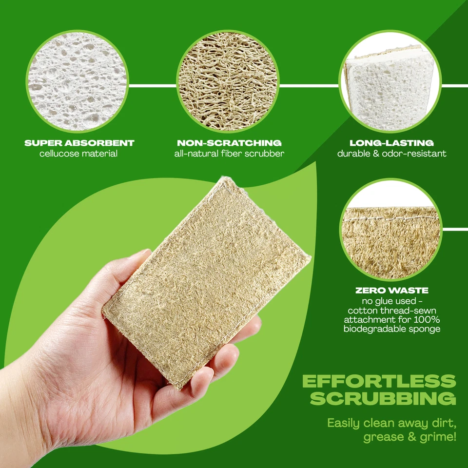 JuneLily Natural Eco Friendly Kitchen Sponge Non-Scratch Scrubber Compostable - Image 2 of 4