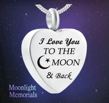 New I Love you to the moon and back Heart Urn Ashes Cremation Memorial Necklace