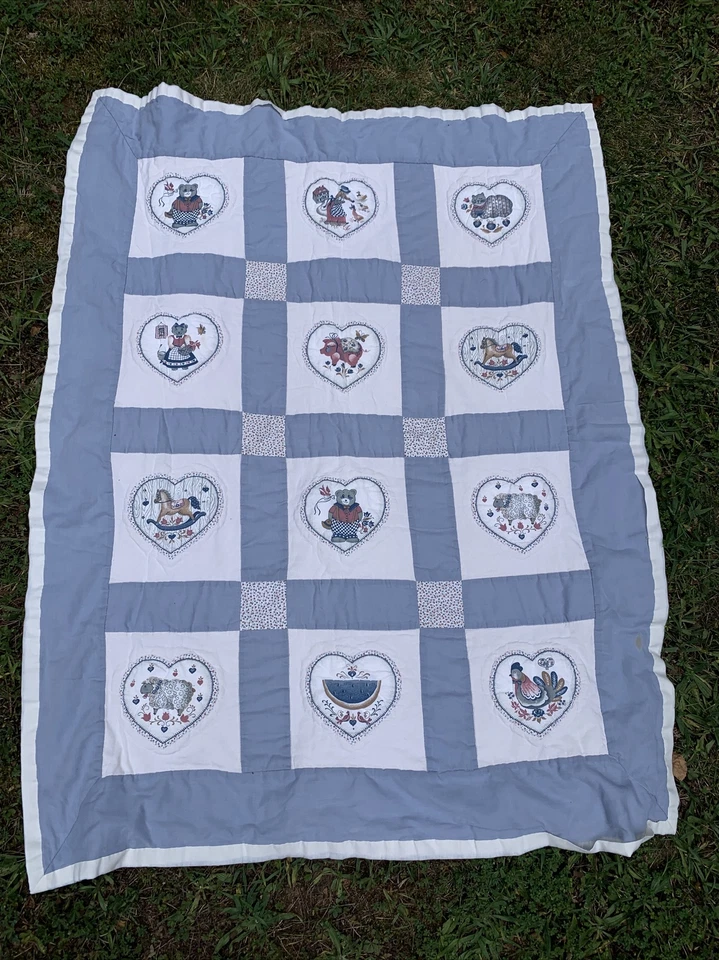 Vintage Primitive COUNTRY QUILT Amish Heart Pig Sheep Cat one of a KIND ❤️sj8j - Image 4 of 4
