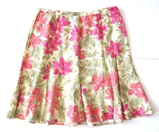 NWT Avenue Linen Pink Yellow Green Floral Midi A-Line Skirt Women Size 18