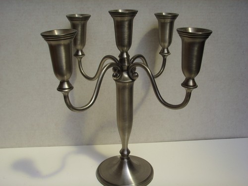Pewter Candelabra 12.5" tall with 5 Candle Holders 3 lb. High Quality NEW Decor