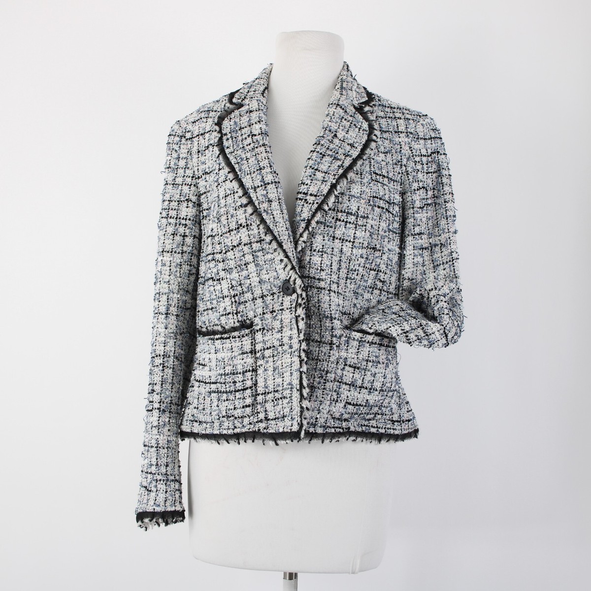 Anne Klein Sz 8 White Blue Pink Multi Color Poly Acrylic Tweed