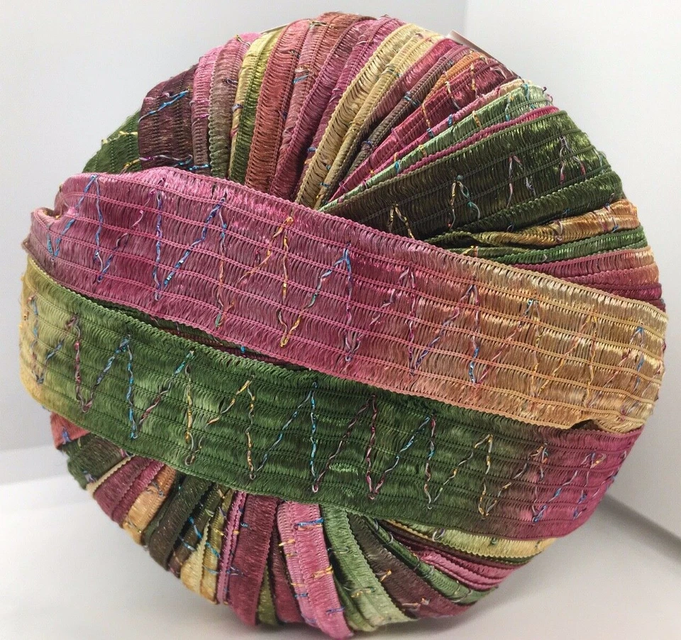 Tinkerbella Berlini Wide Ribbon Yarn #113 Fall Herbs - Burgundy Green Gold - Image 2 of 3