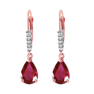 14K. GOLDENE OHRRINGE MIT HEBELVERSCHLUSS UND NR. DIAMANTEN & RUBINE