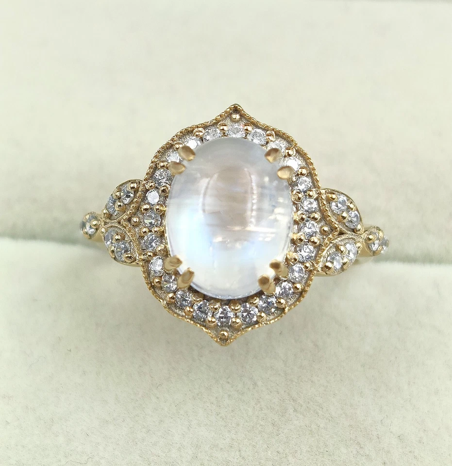 Natural Rainbow Moonstone Ring, 925 Sterling Silver Gold Plated Handmade Ring - Image 3 of 4