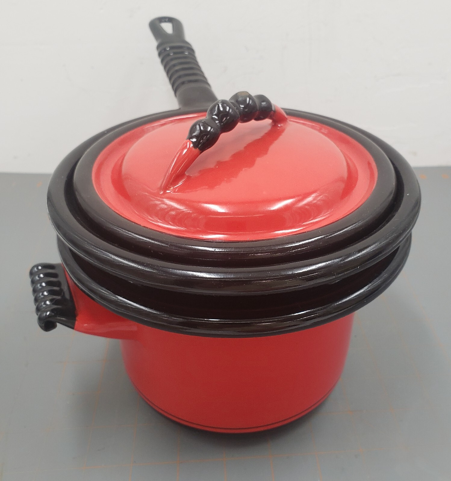 Vintage Vollrath Kook King Ware Red Enameled Double Boiler with Lid